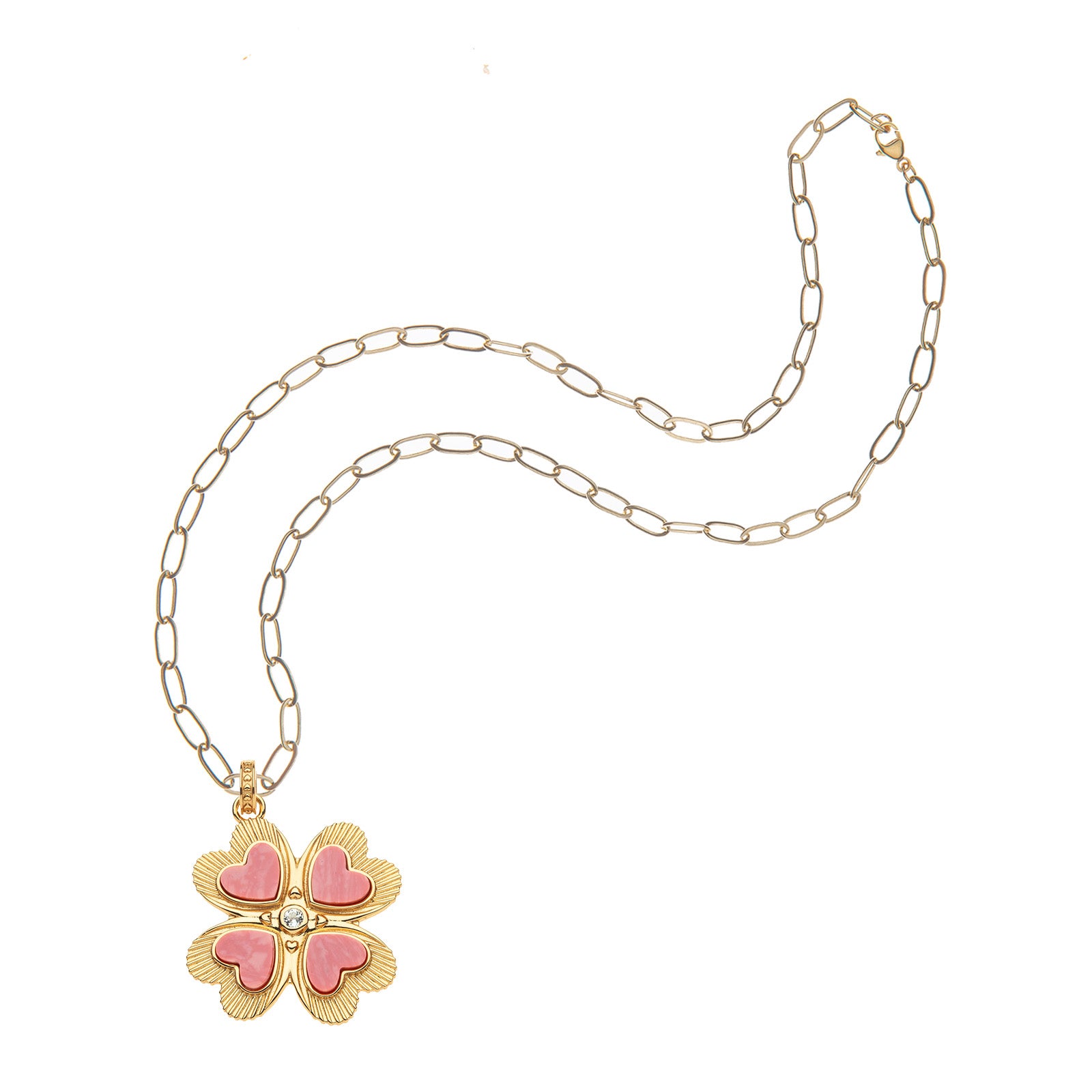 Jane Win LUCKY In Love Clover Pendant - Coral