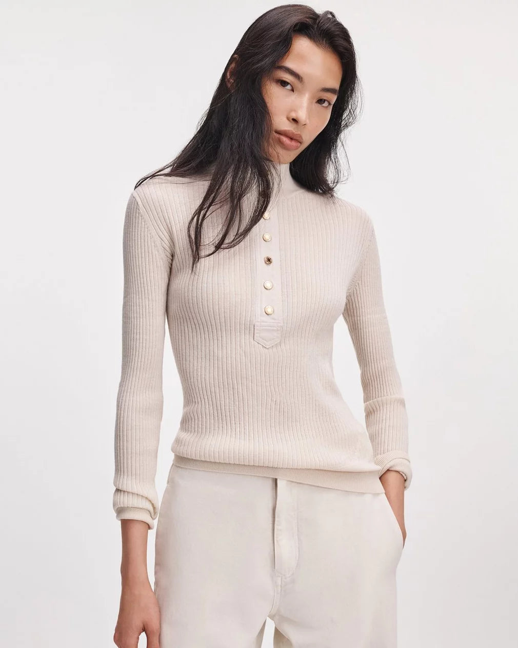 Rag & Bone Lucy Merino Wool Henley - Ivory