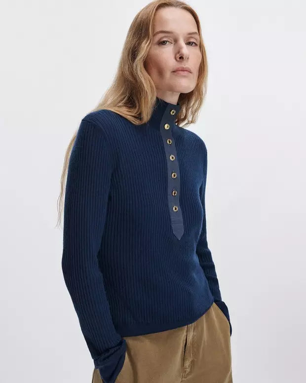 Rag & Bone Lucy Merino Wool Henley - Navy