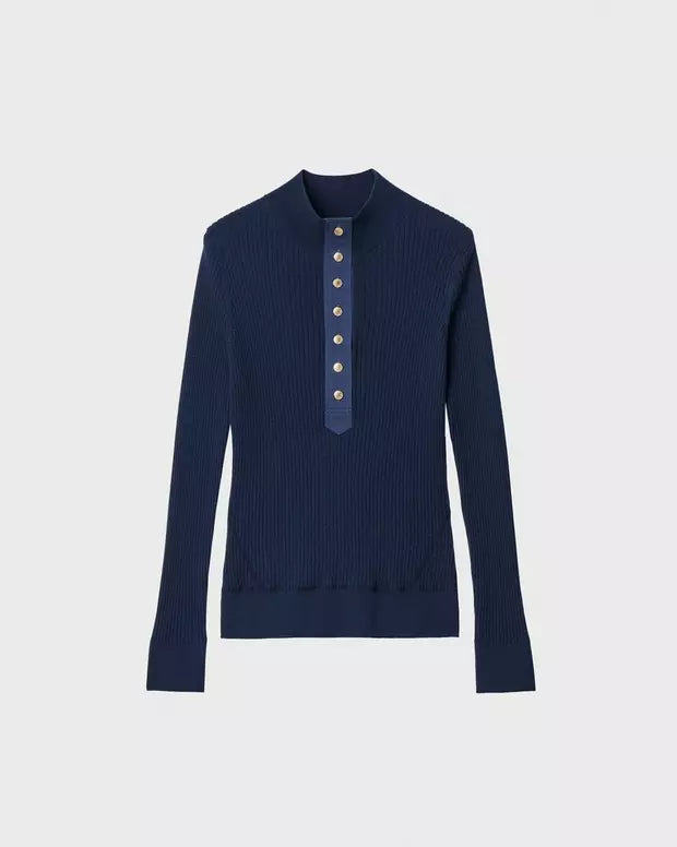 Rag & Bone Lucy Merino Wool Henley - Navy