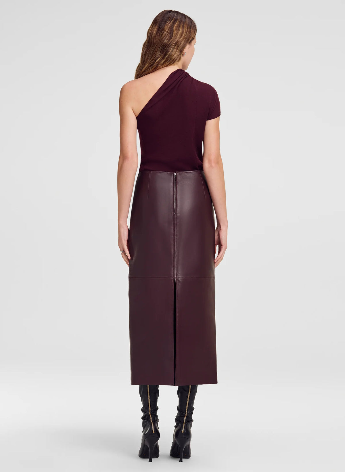 A.L.C. Marta Leather Midi Skirt - Dark Bordeaux