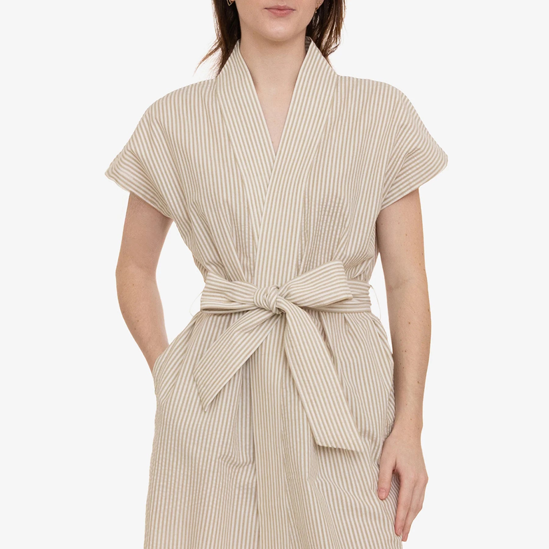 Lenora Seersucker Short Robe  - Khaki