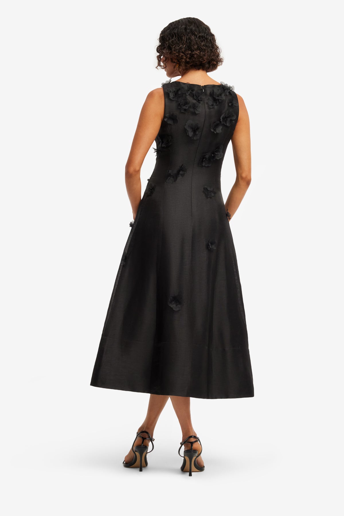 Cleo Petal Sleeveless Midi Dress - Ebony