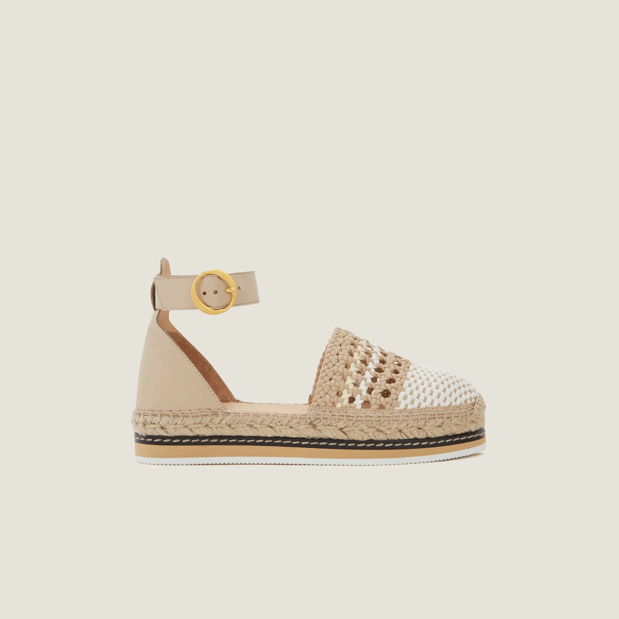 Odissi Lily White/Natural Braided Flat Espadrille