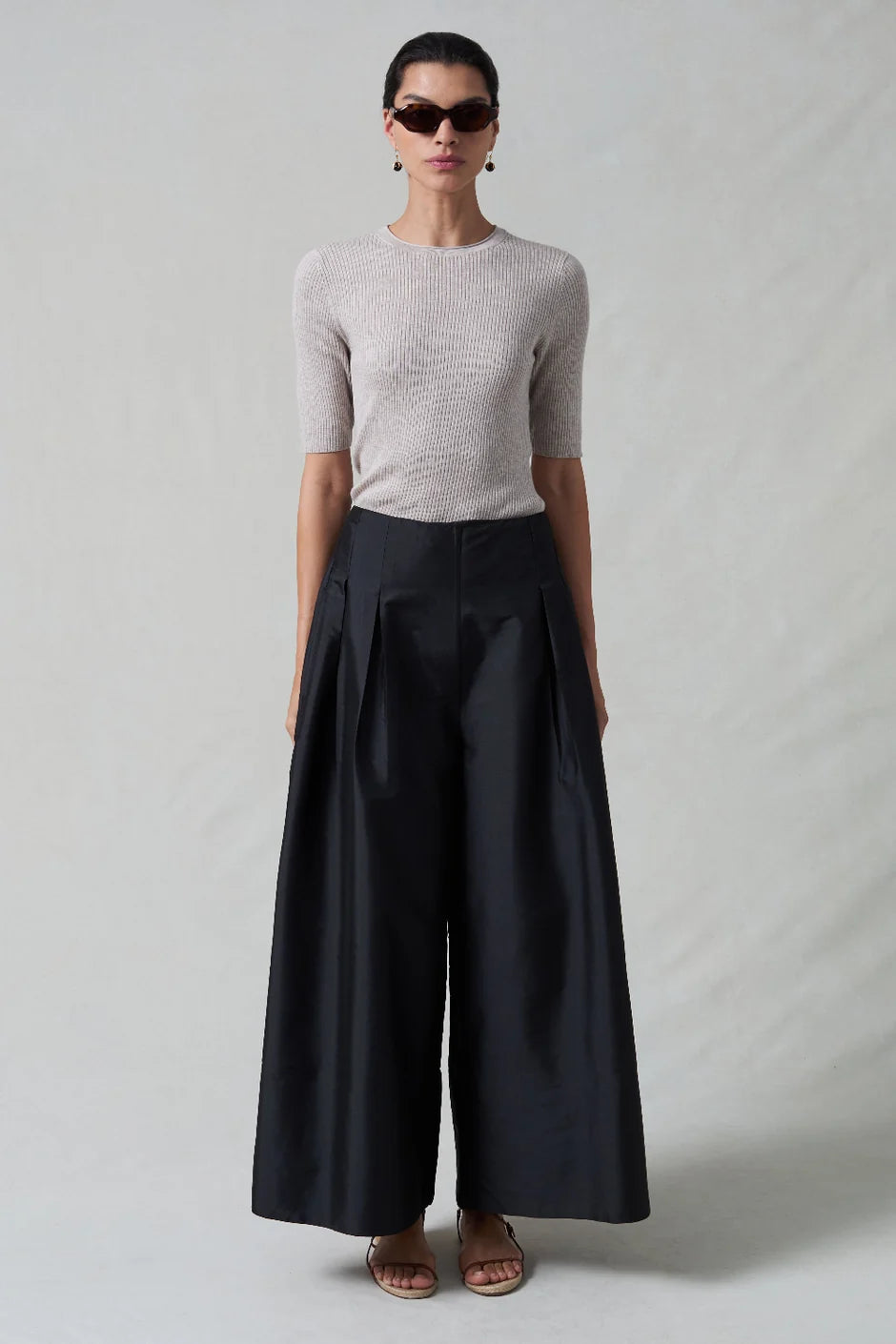 Chan Luu Techno Taffeta Ultra Wide Leg Trouser - Black