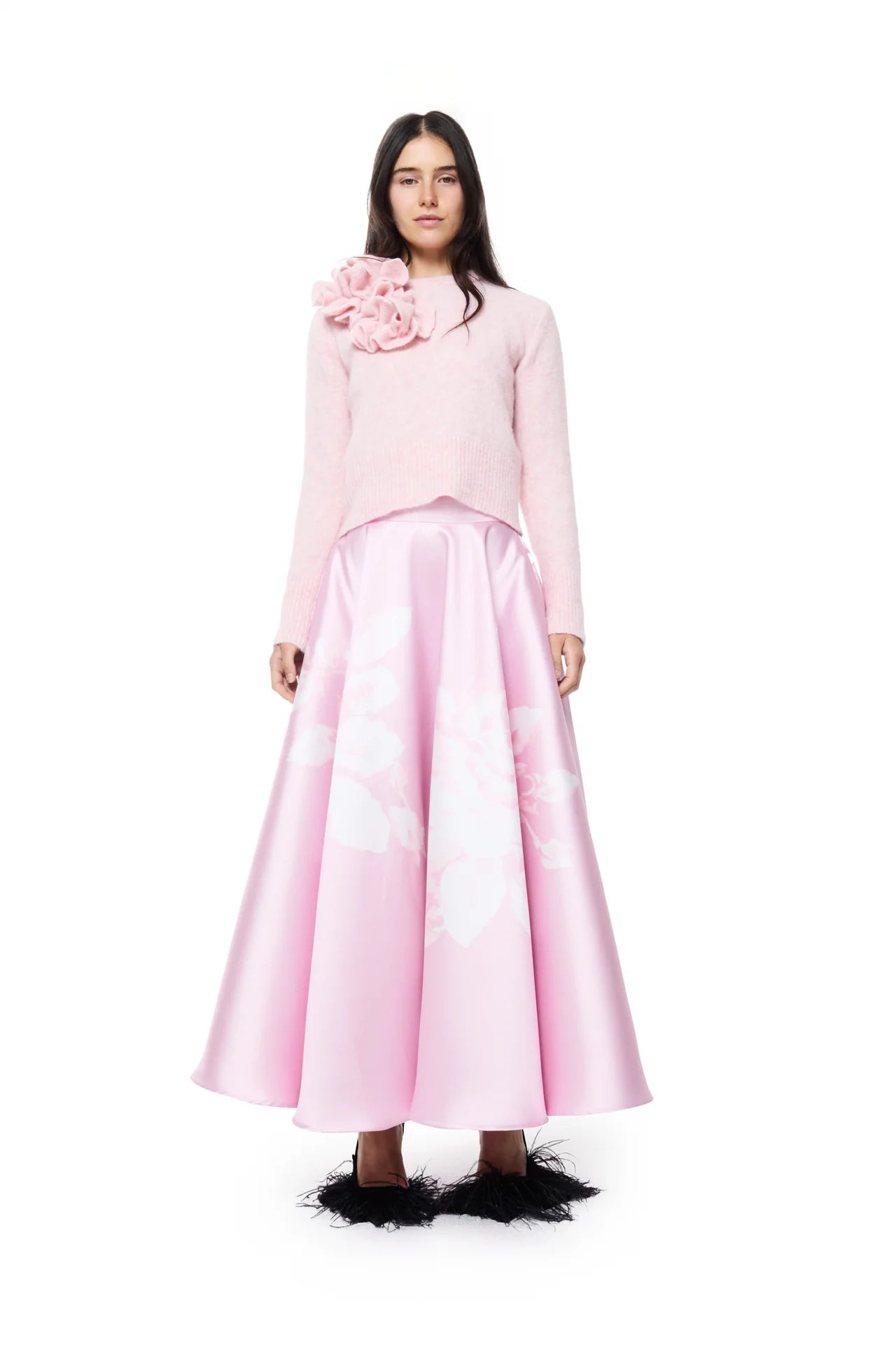 Marques' Almeida Printed Heavy Satin A Line Midi Skirt