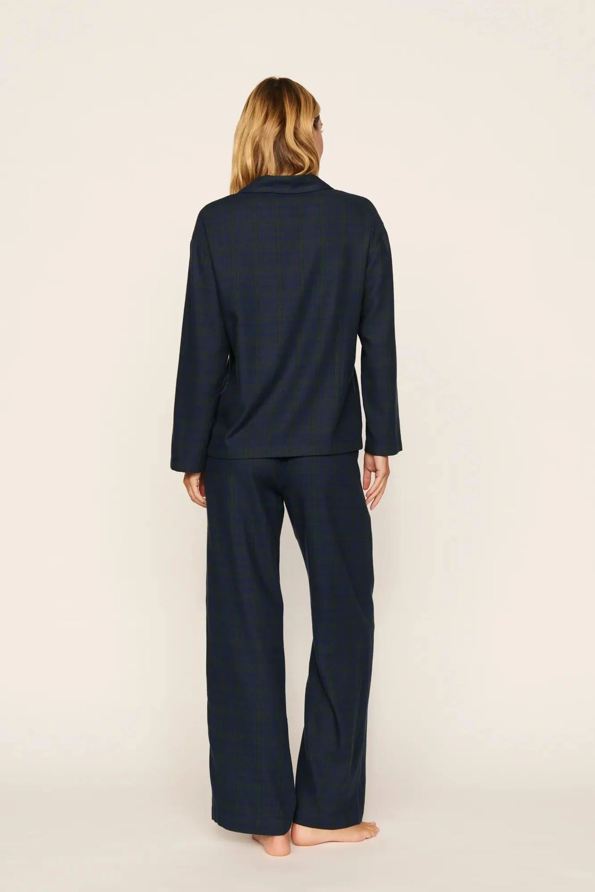 Eberjey Flannel Long PJ Set - Heritage Check Navy/ Navy