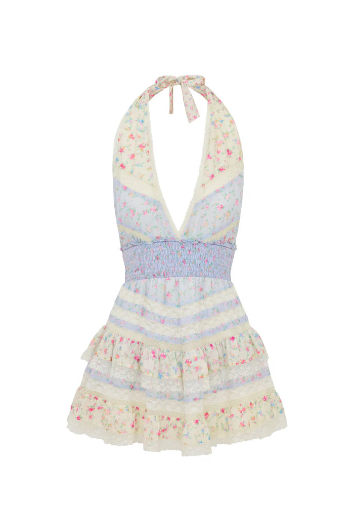 LoveShackFancy Prim Silk Floral Halter Dress