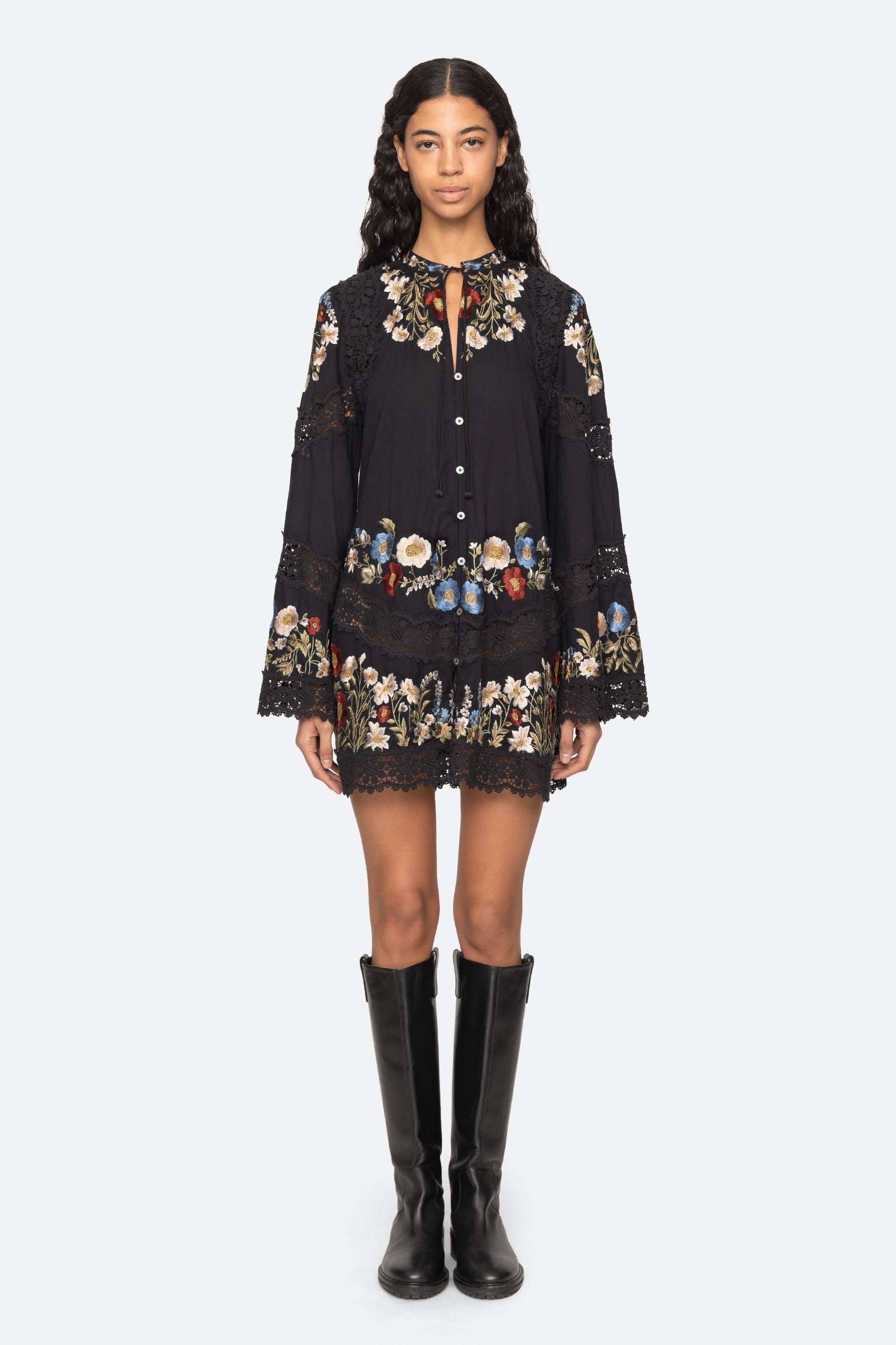 RUWA EMB L/SLV FLARE MINI DRESS (D2)