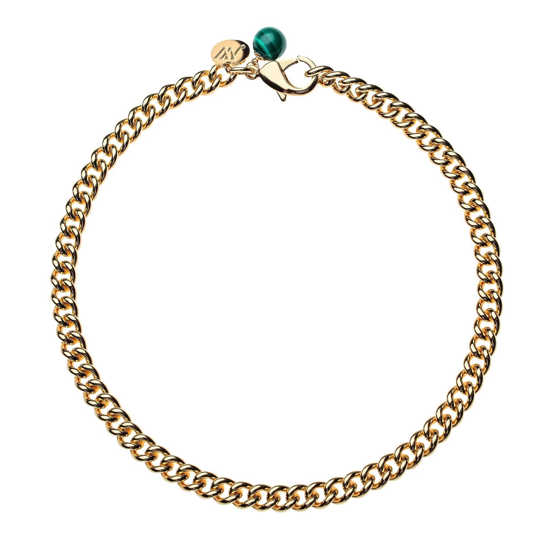 Jane Win Petite Curb Chain w/ Malachite Bead