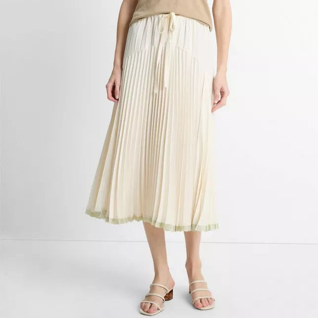 Vince Pleated Satin Tiered Skirt