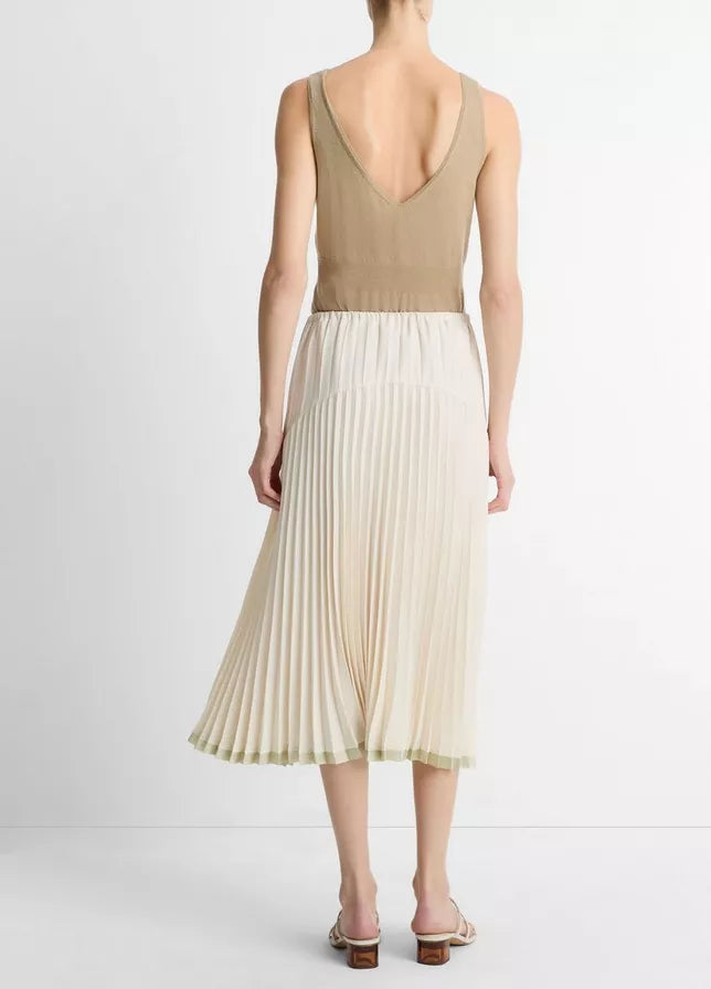 Vince Pleated Satin Tiered Skirt