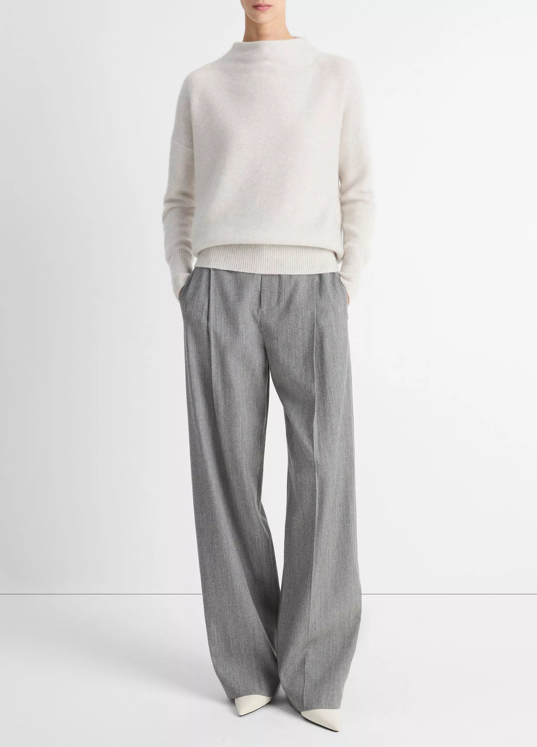 Vince Boiled Funnel Neck Pullover - Platinum