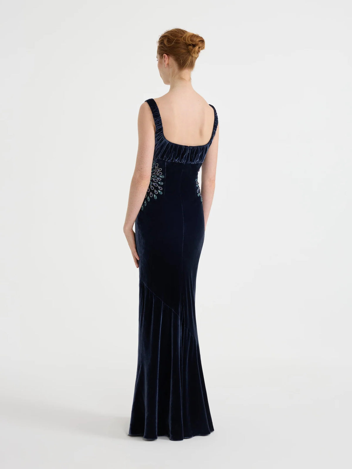 Saloni Chantal Long B Dress - Dark Navy Rays Embroidery