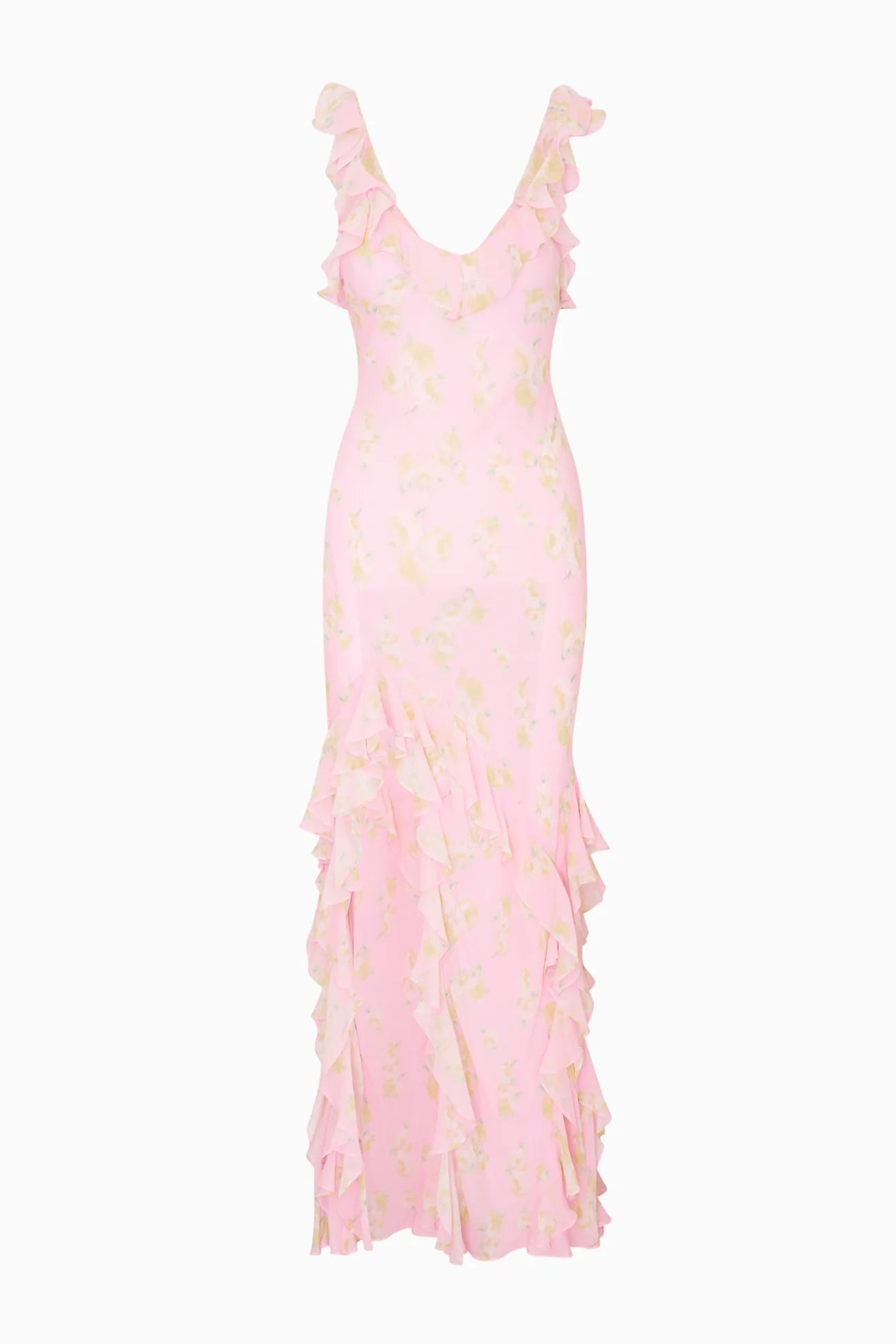LoveShackFancy Roseline Floral Chiffon Maxi Dress