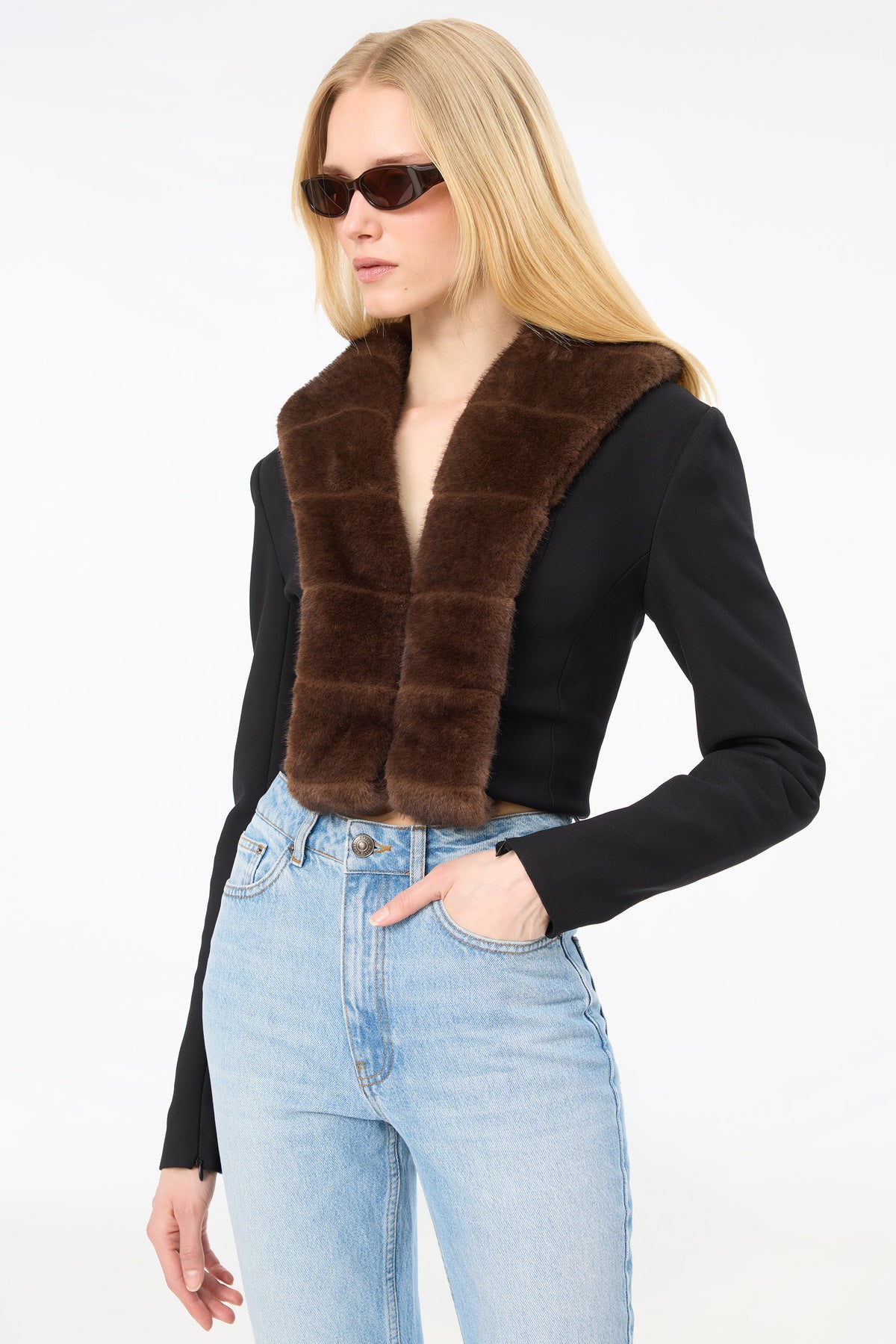 FAUX FUR COLLAR CARDIGAN