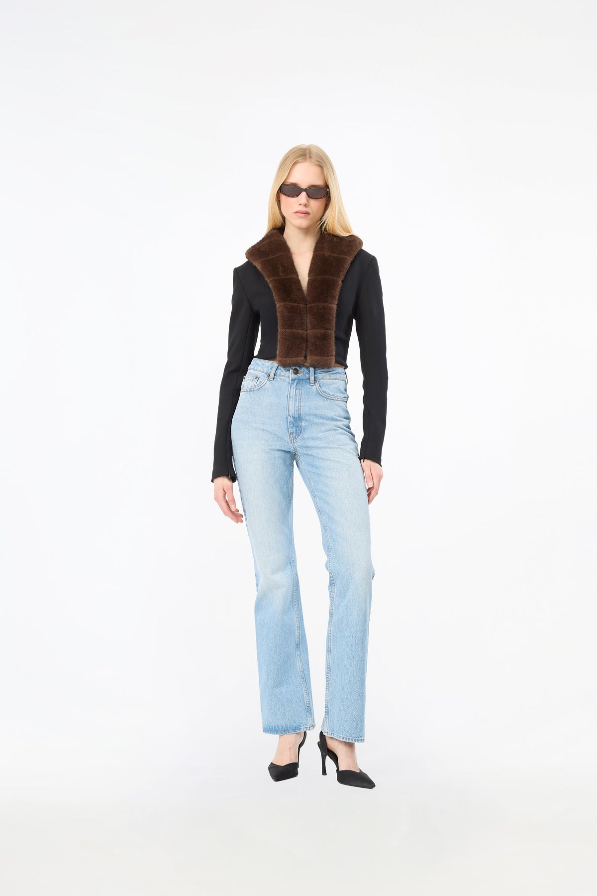 FAUX FUR COLLAR CARDIGAN