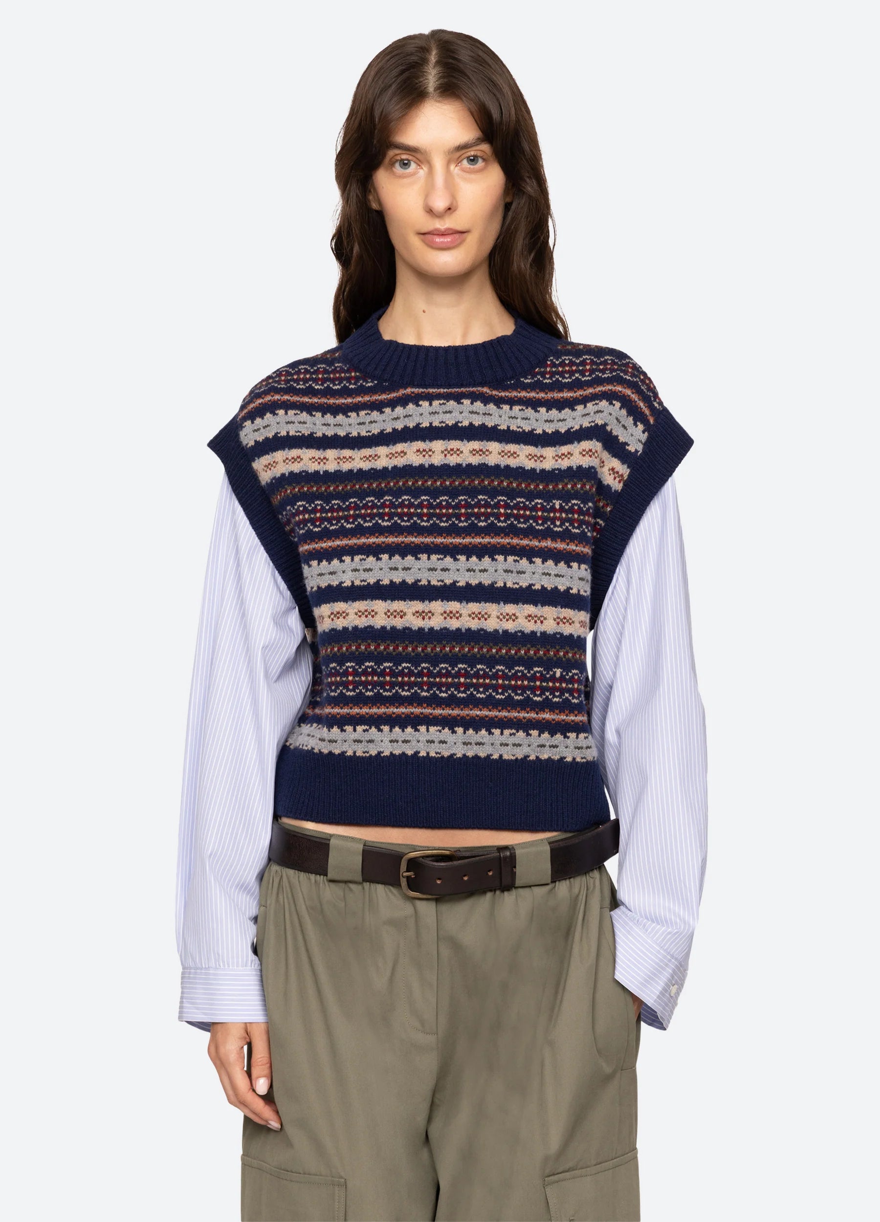 SEA New York Ciara Fair Isle Knit Combo Sweater