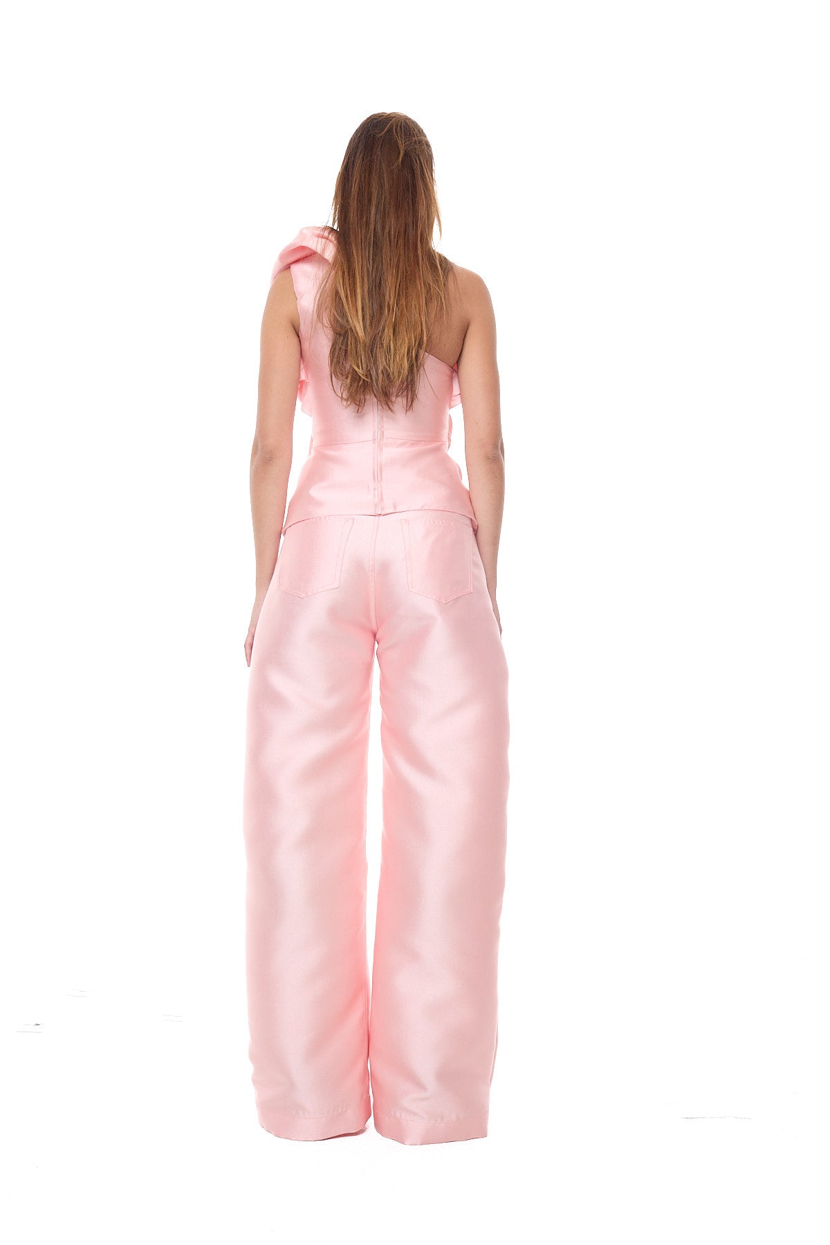 HEAVY SATIN DRAPED TOP WITH ASYMMETRIC NECKLINE
