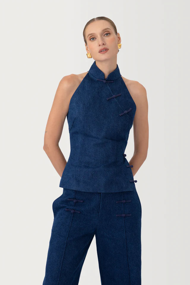 Sau Lee Ezra Denim Top