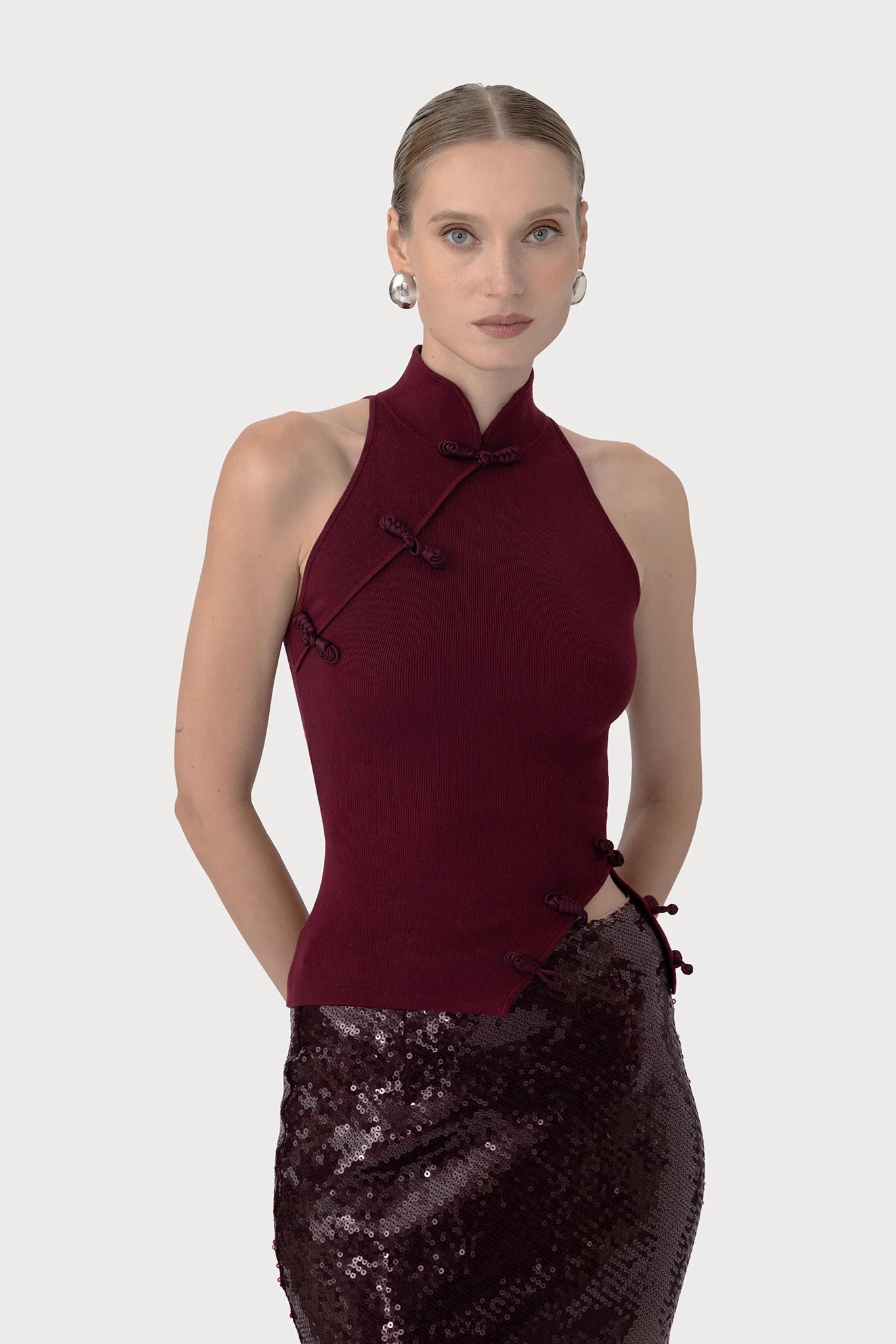 Sau Lee Dunn Knit Top - Oxblood