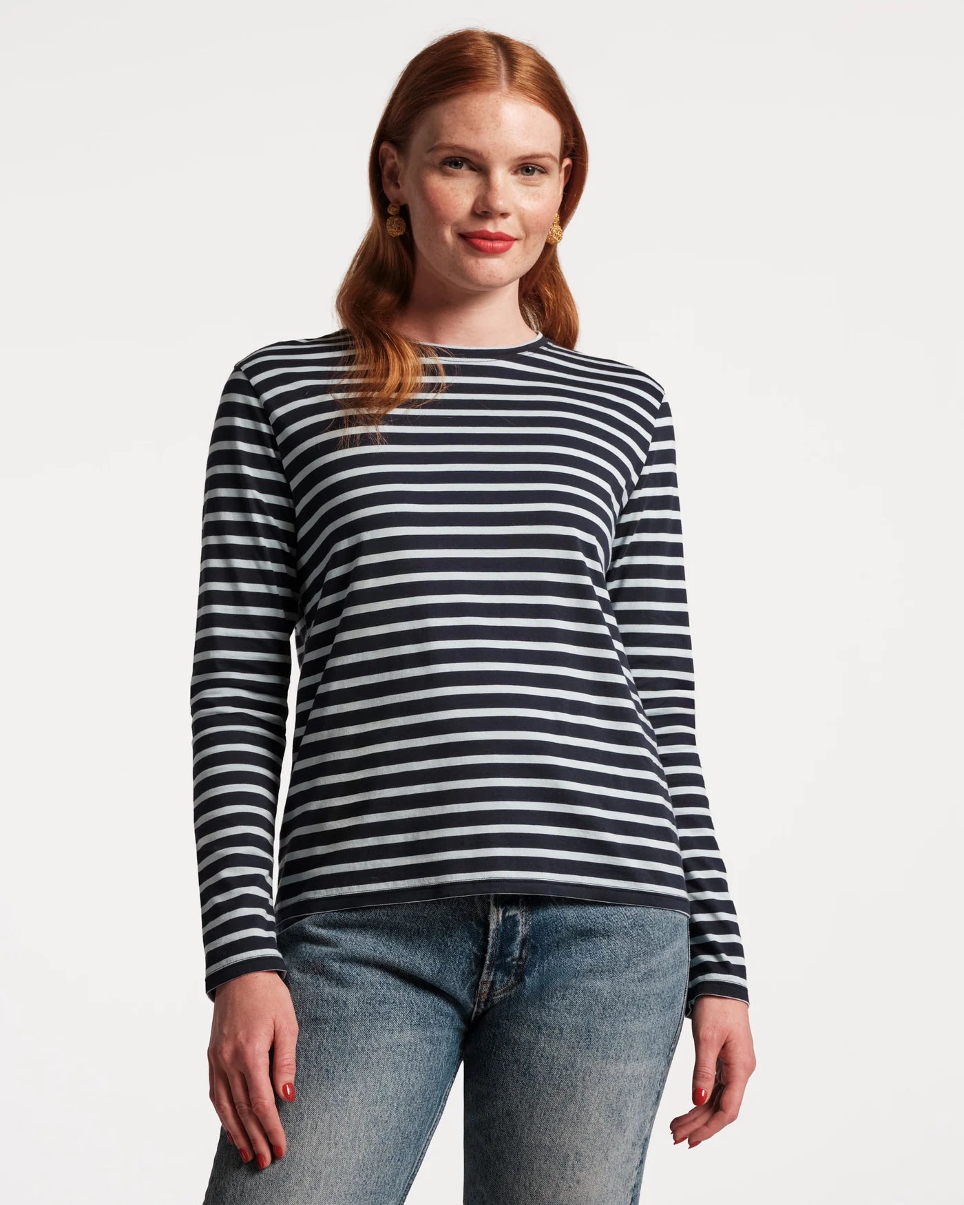 Frances Valentine Long Sleeve Striped T Shirt - Navy/Light Blue