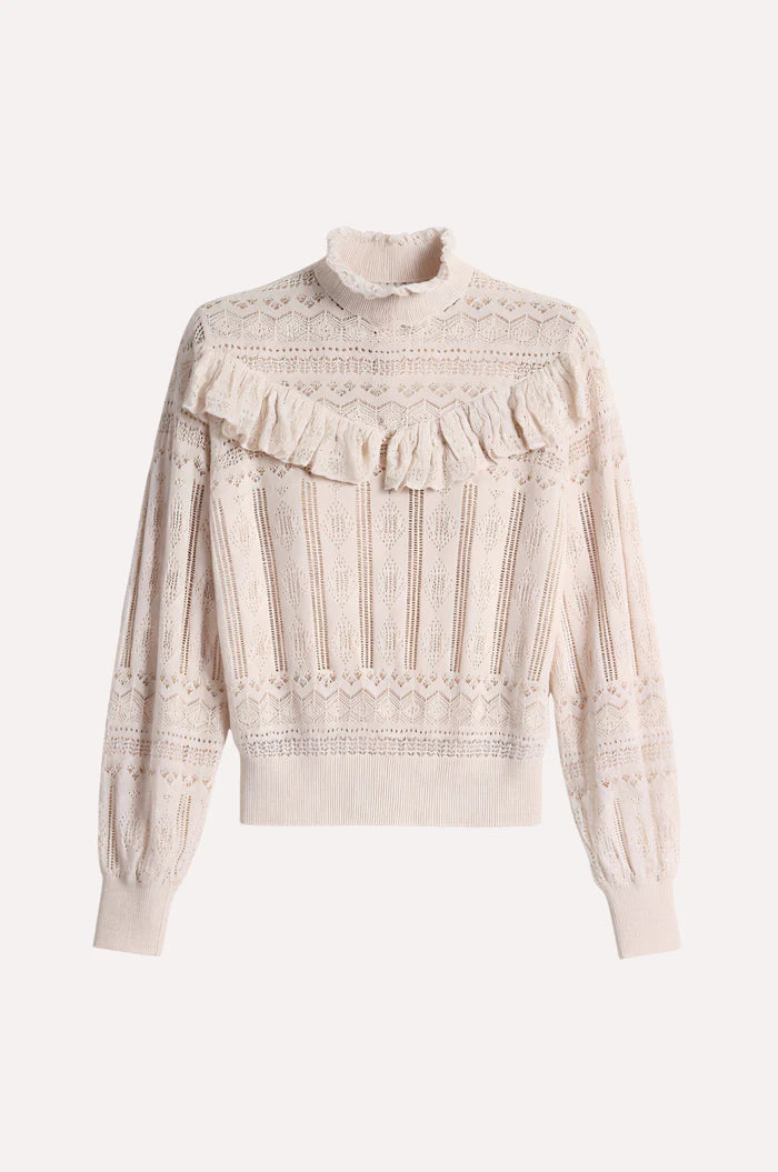 Minnie Rose Ruffle Detail Lace Top