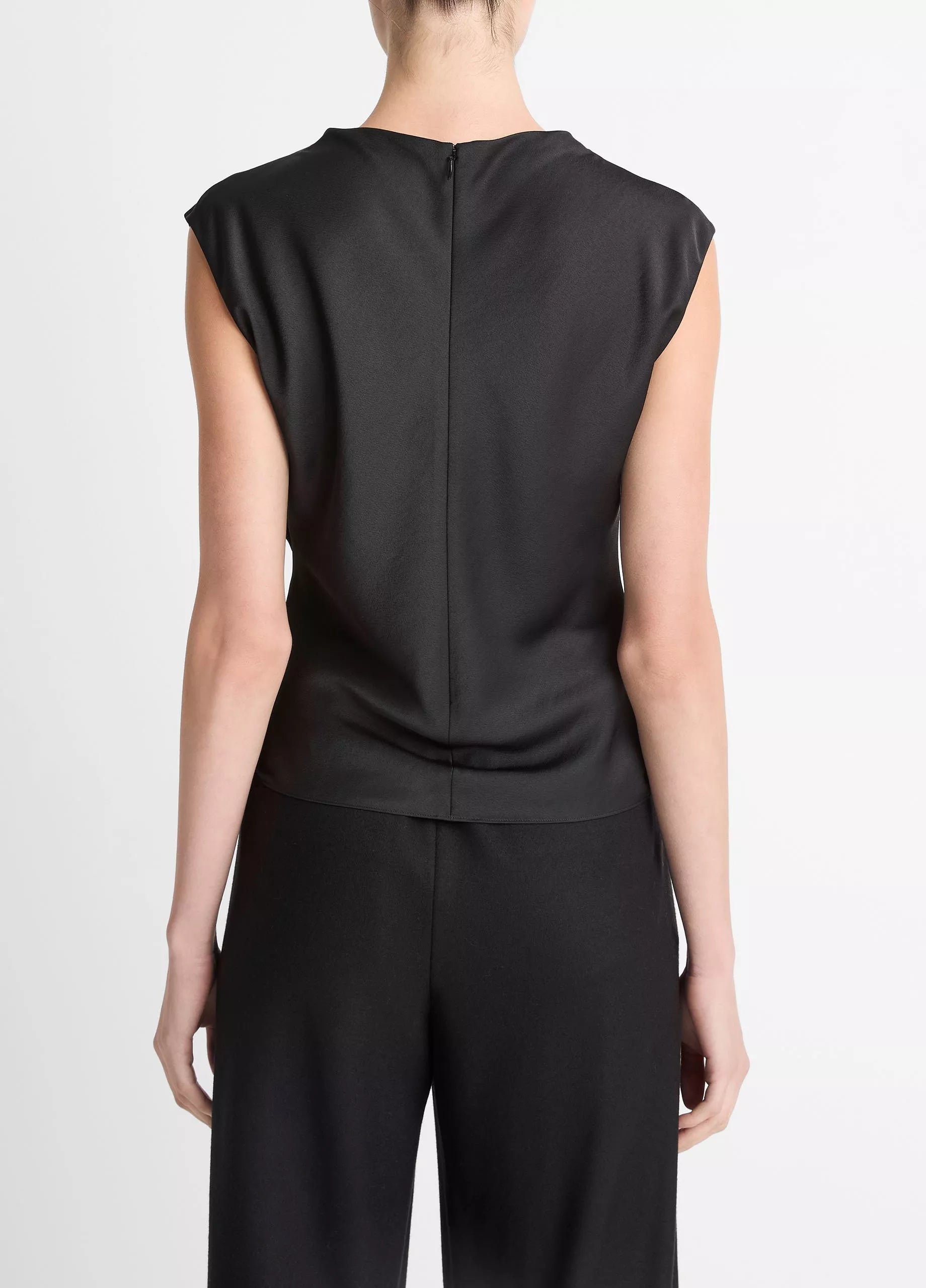 Vince Satin Draped Cowl-Neck Top - Black