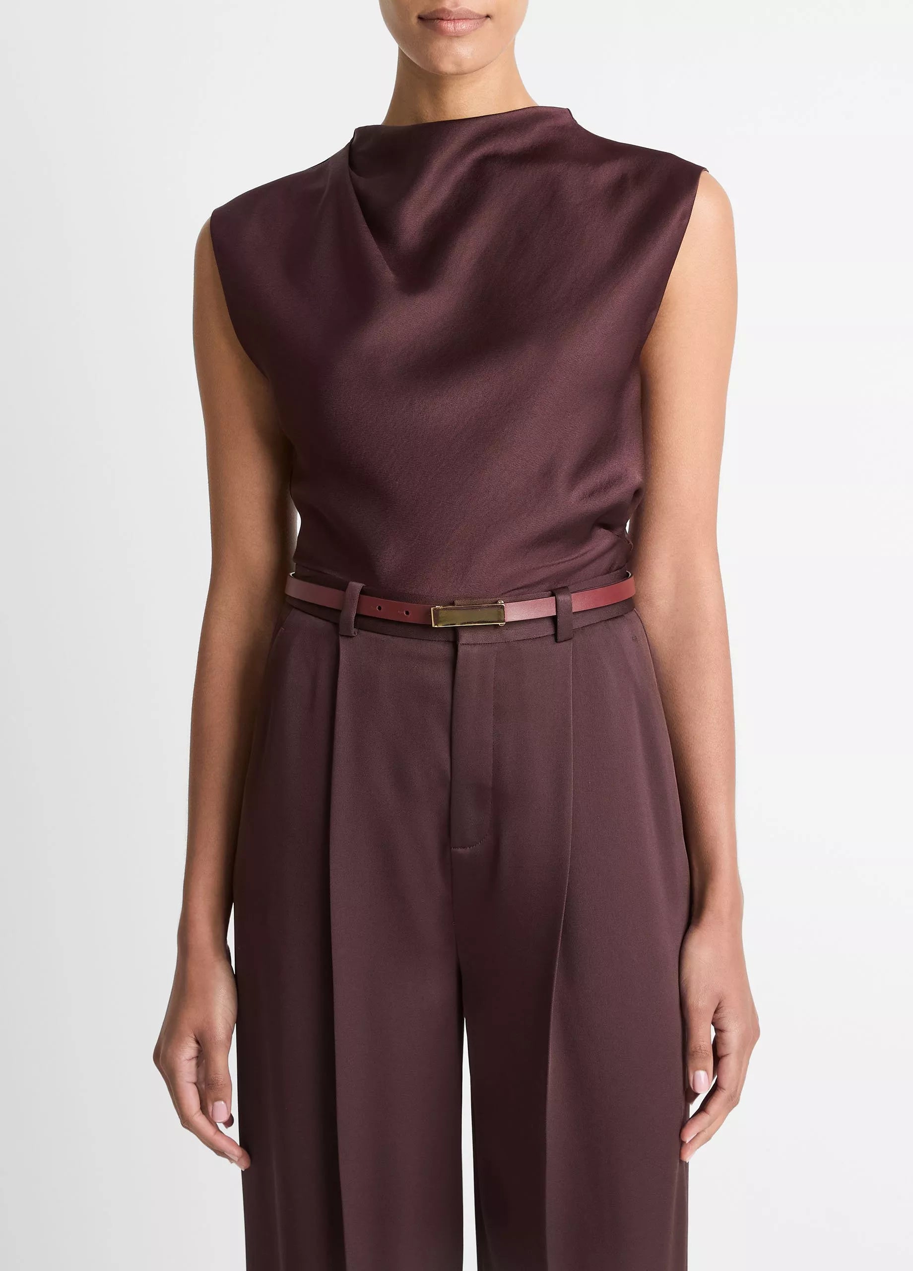 Vince Satin Draped Cowl-Neck Top - Fig