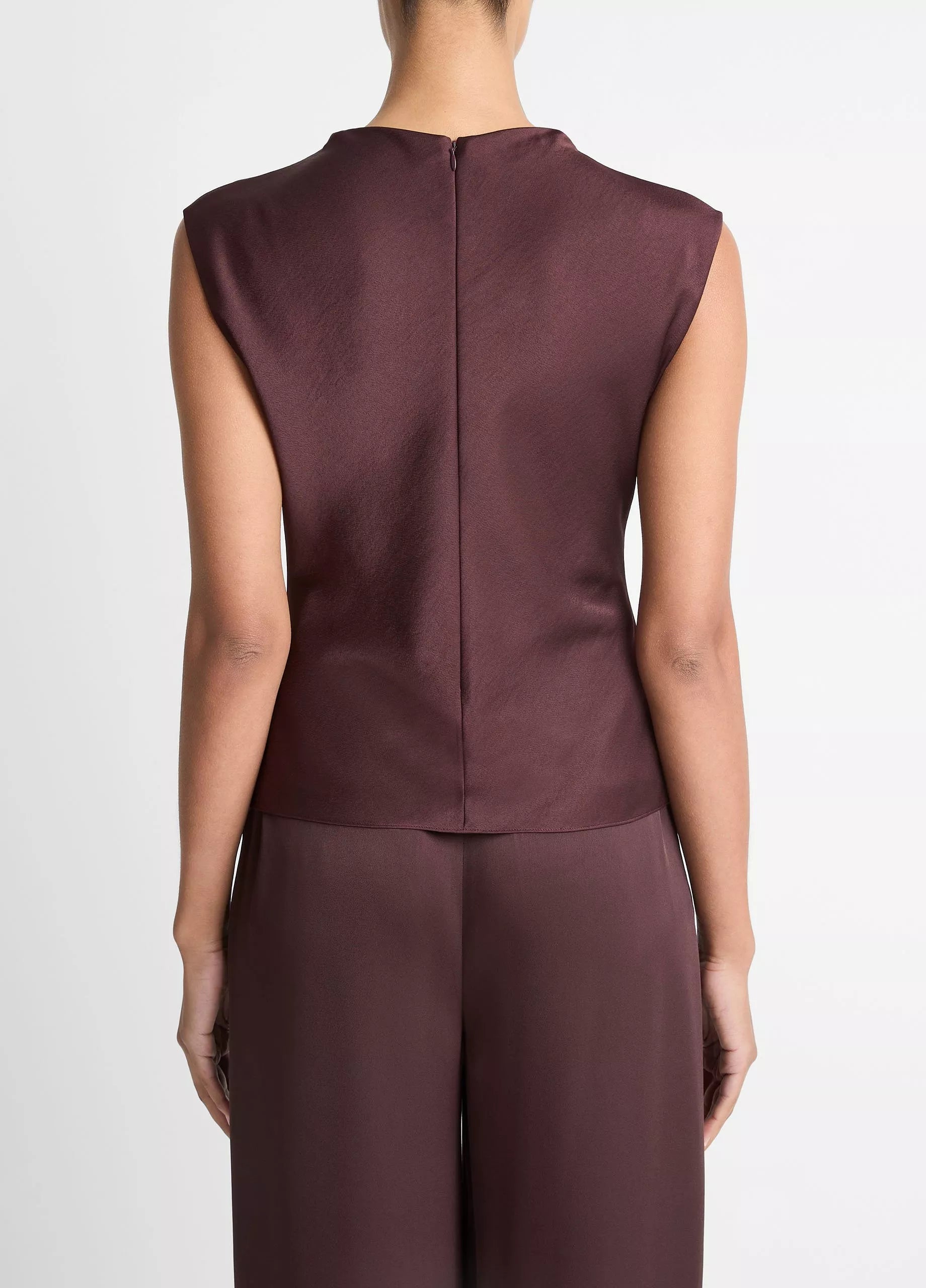 Vince Satin Draped Cowl-Neck Top - Fig