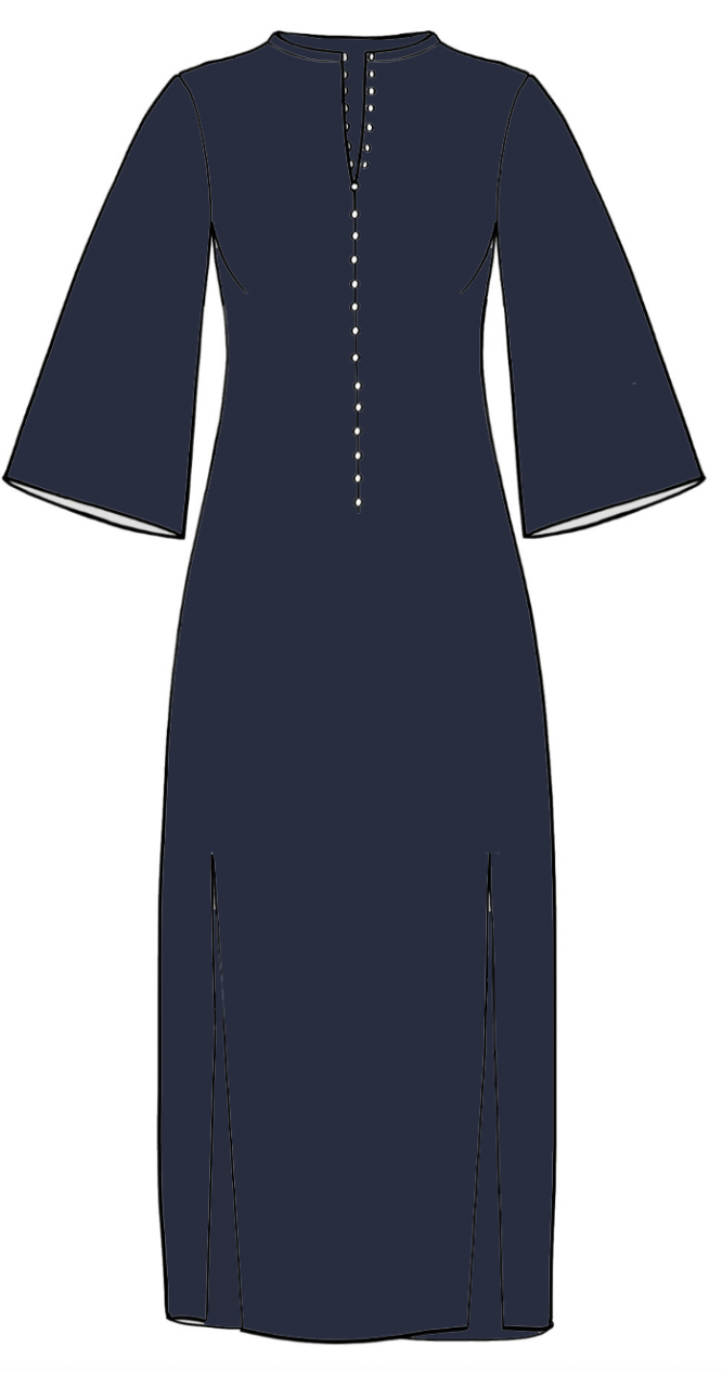 Lori Maxi Dress Solid Poplin Cotton Blend Navy