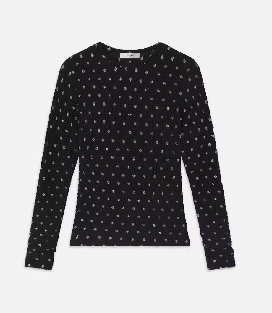 Frame Dotted Stretch Mesh Top