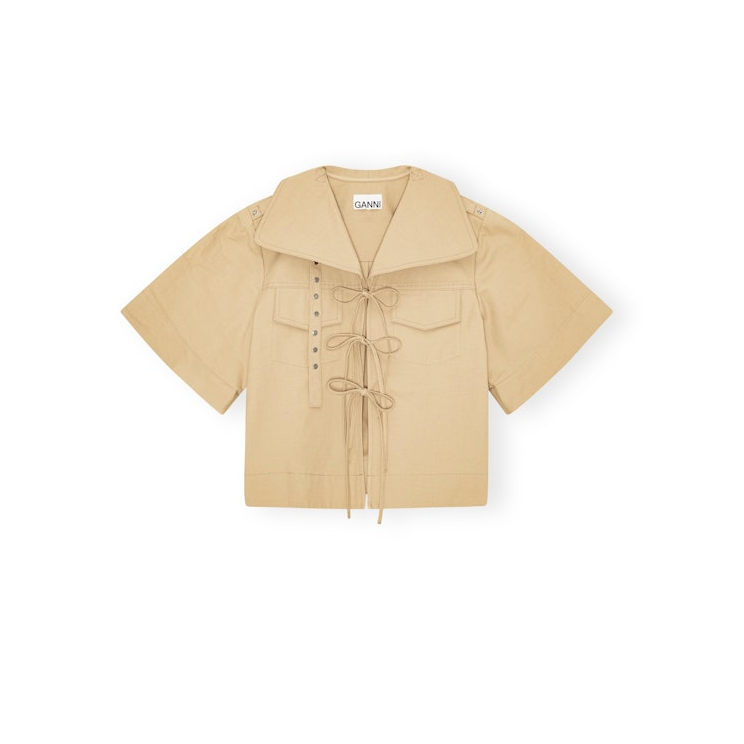 Ganni Classic Summer Suiting Cowl Neck Blouse