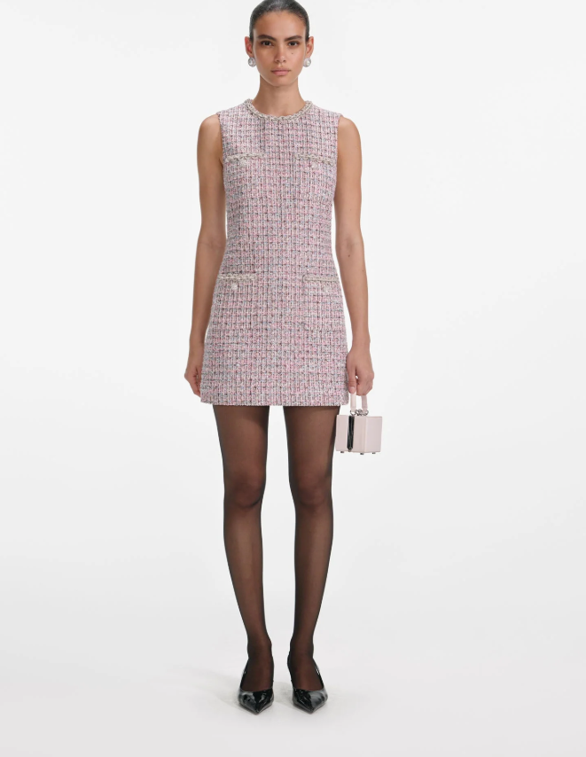 Self Portrait Pink Boucle Sleeveless Mini Dress