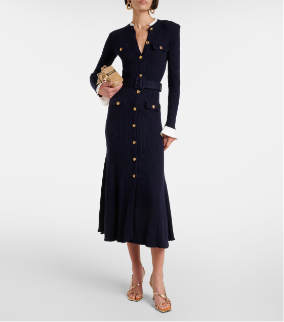 Self Portrait Navy Knit Midi Dress