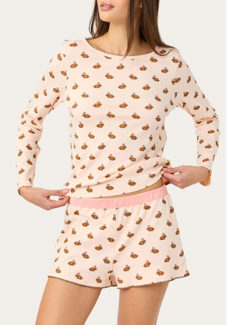 Cozyland Ellie Shortie PJ Set- Pinky Cream