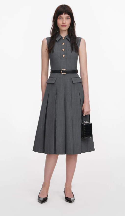 Self Portrait Grey Tailored Pleated Midi Dress