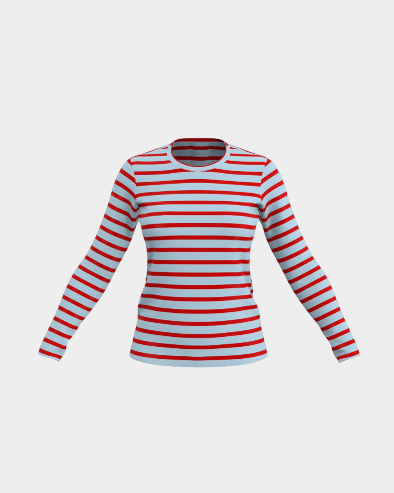 Long Sleeve Striped T Shirt Stripe Pima Cotton Light Blue/Red