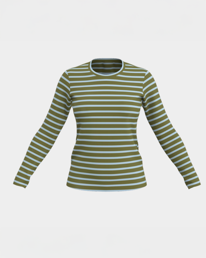 Long Sleeve Striped T Shirt Stripe Pima Cotton Olive/Light Blue