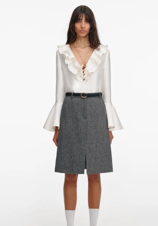 Self Portrait Grey Herringbone Midi Skirt