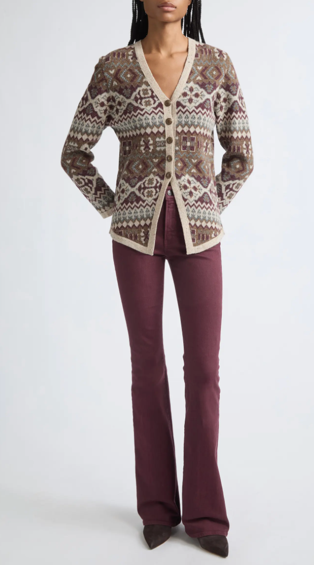 Veronica Beard Beverly Mid Rise Skinny Flare - Burgundy