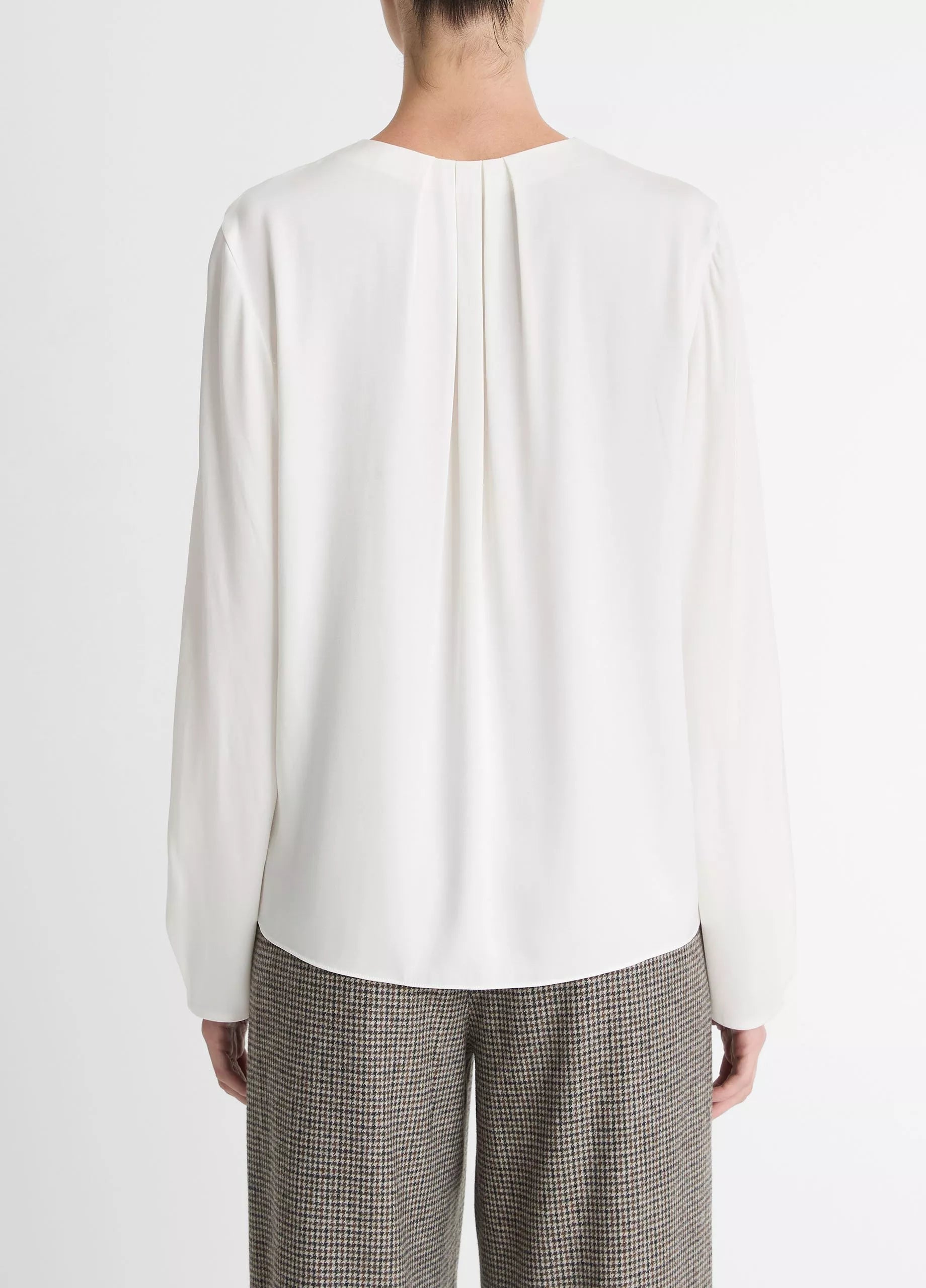Vince Silk-Blend Pleated-Neck Blouse