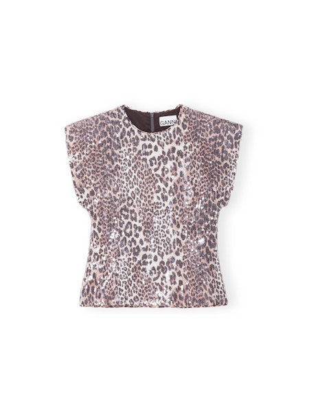 Ganni Printed Stretch Sequins Blouse