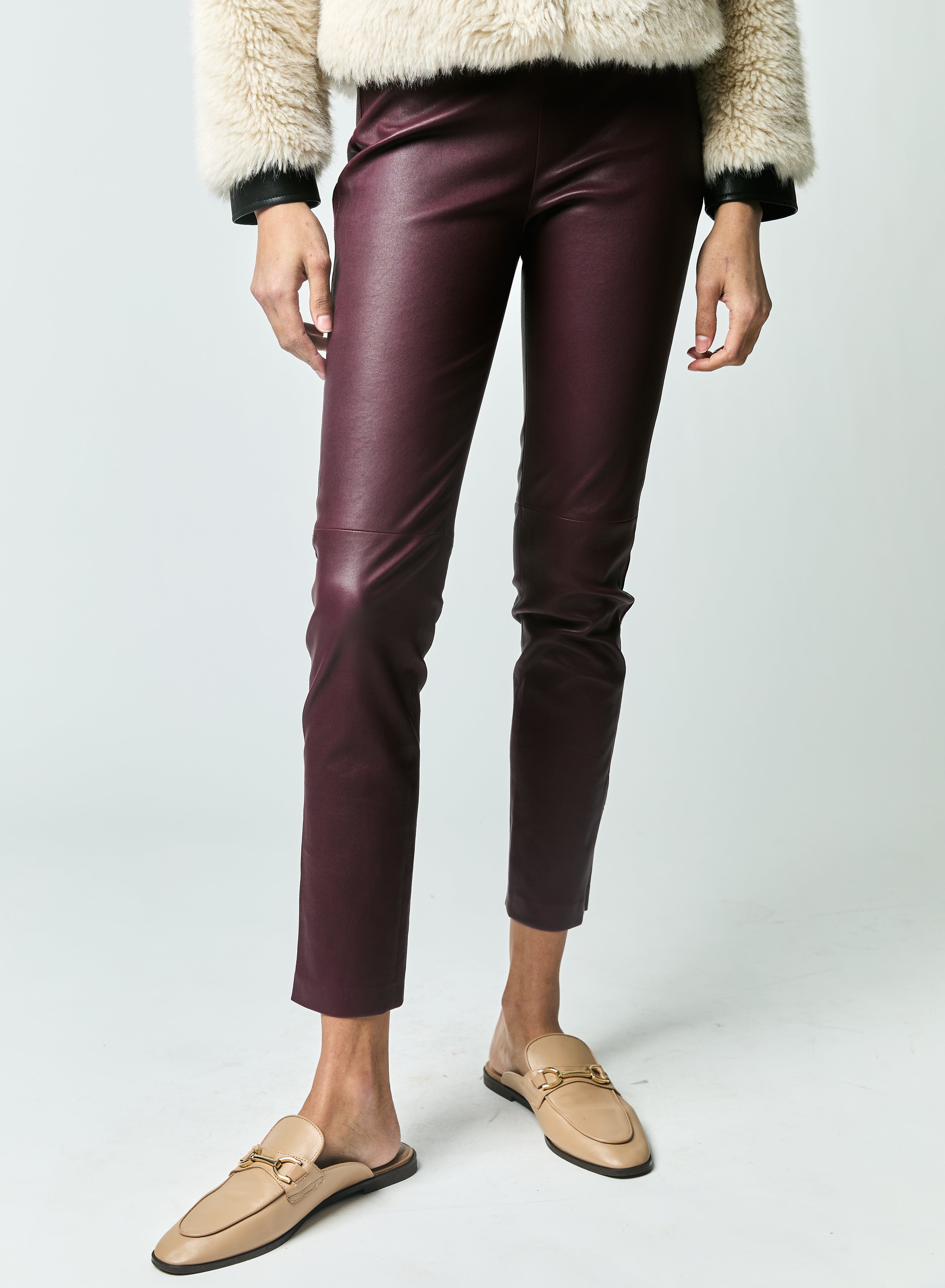 THESSALY STRETCH LEATHER SKINNY PANT WITH GROSGRAIN 