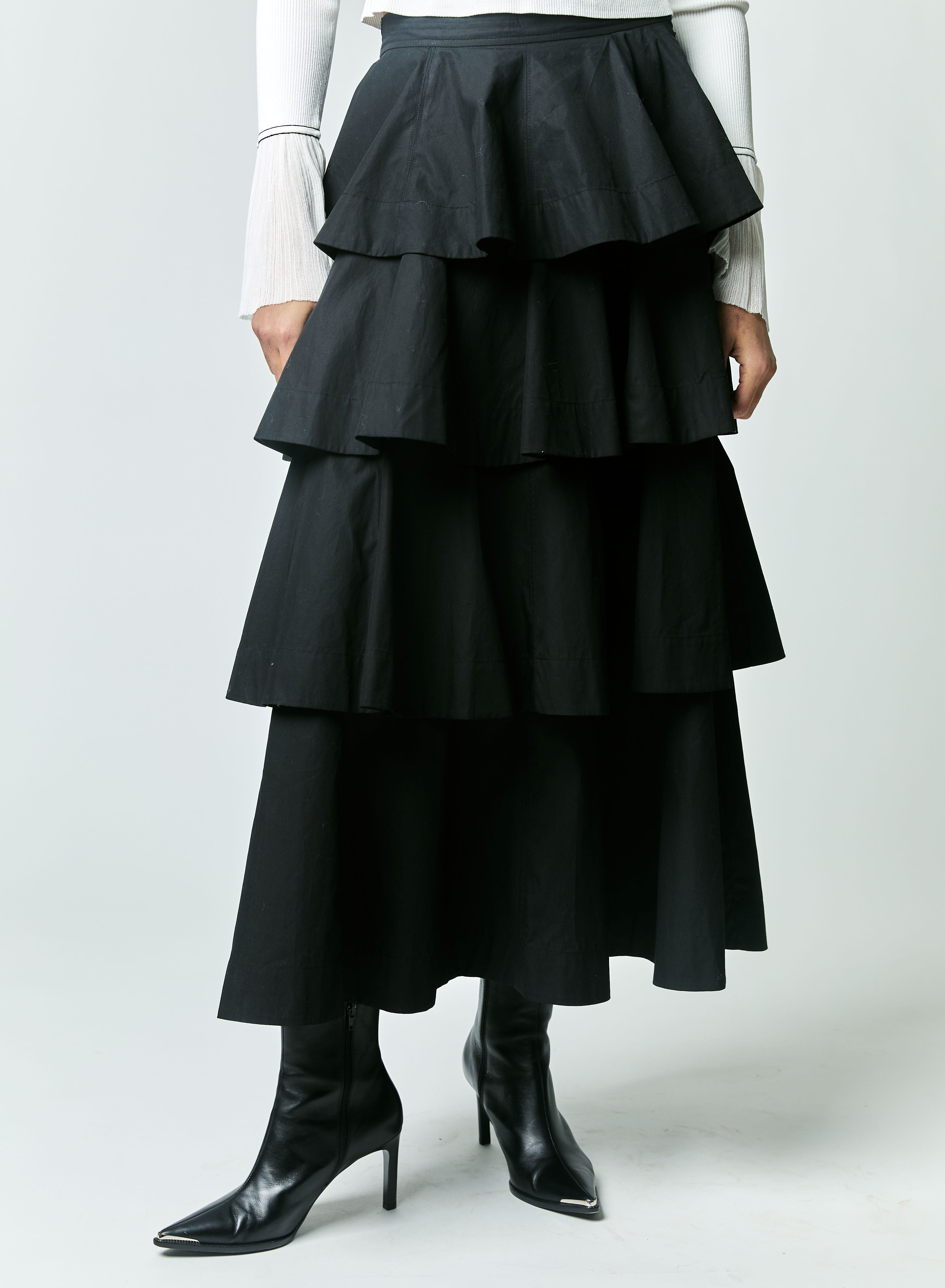 PERLA COTTON POLY TIERED RUFFLE SKIRT