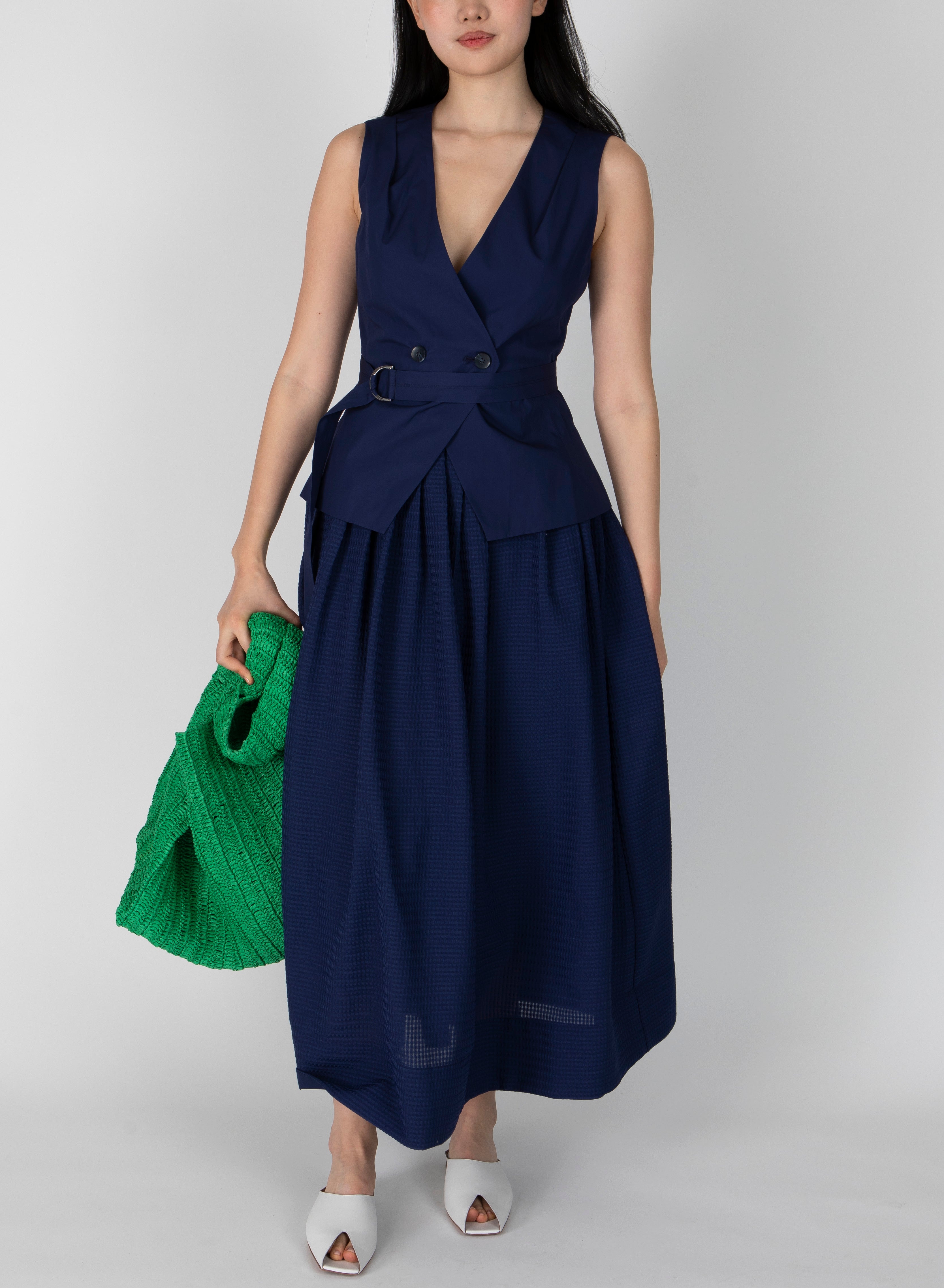 ANNIKA Mixed Media Mini Grid Georgette Dress