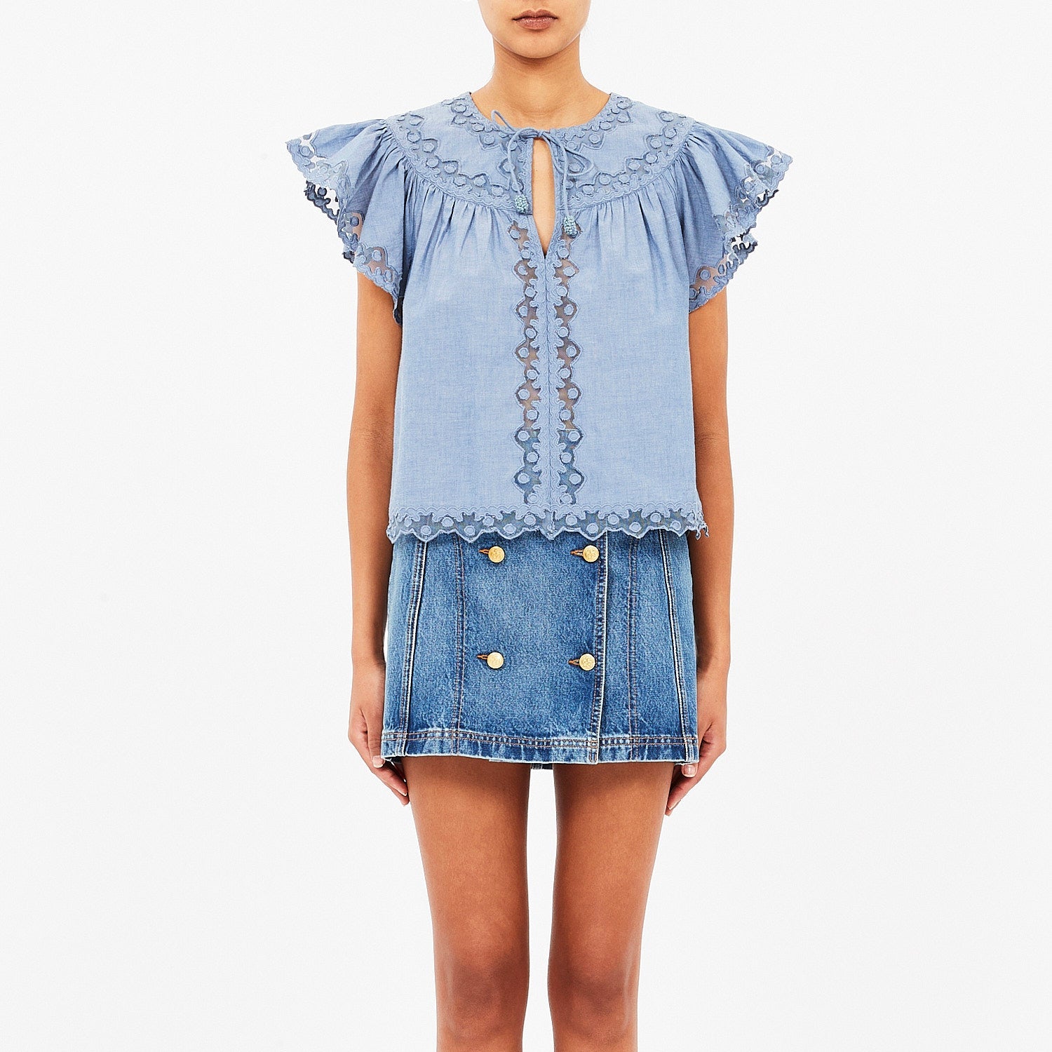 Ulla Johnson Effie Flutter Sleeve Top