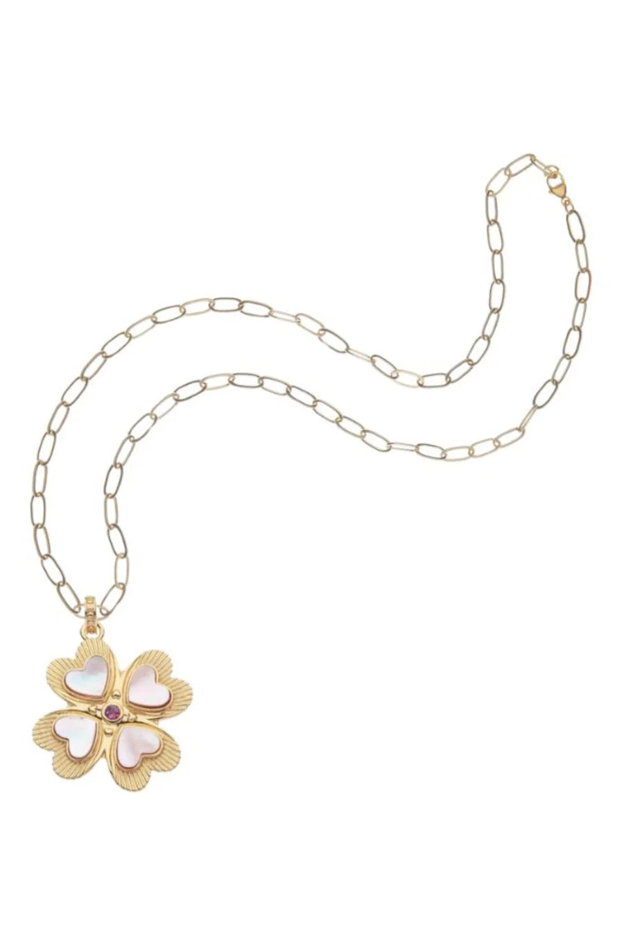 Jane Win LUCKY In Love Clover Pendant in Pink Shell