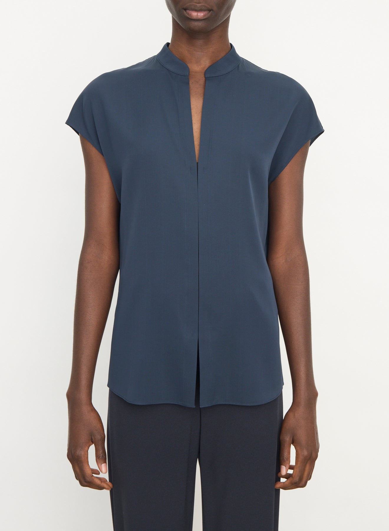 Vince Cap Sleeve Blouse with Contrast Hidden Placket