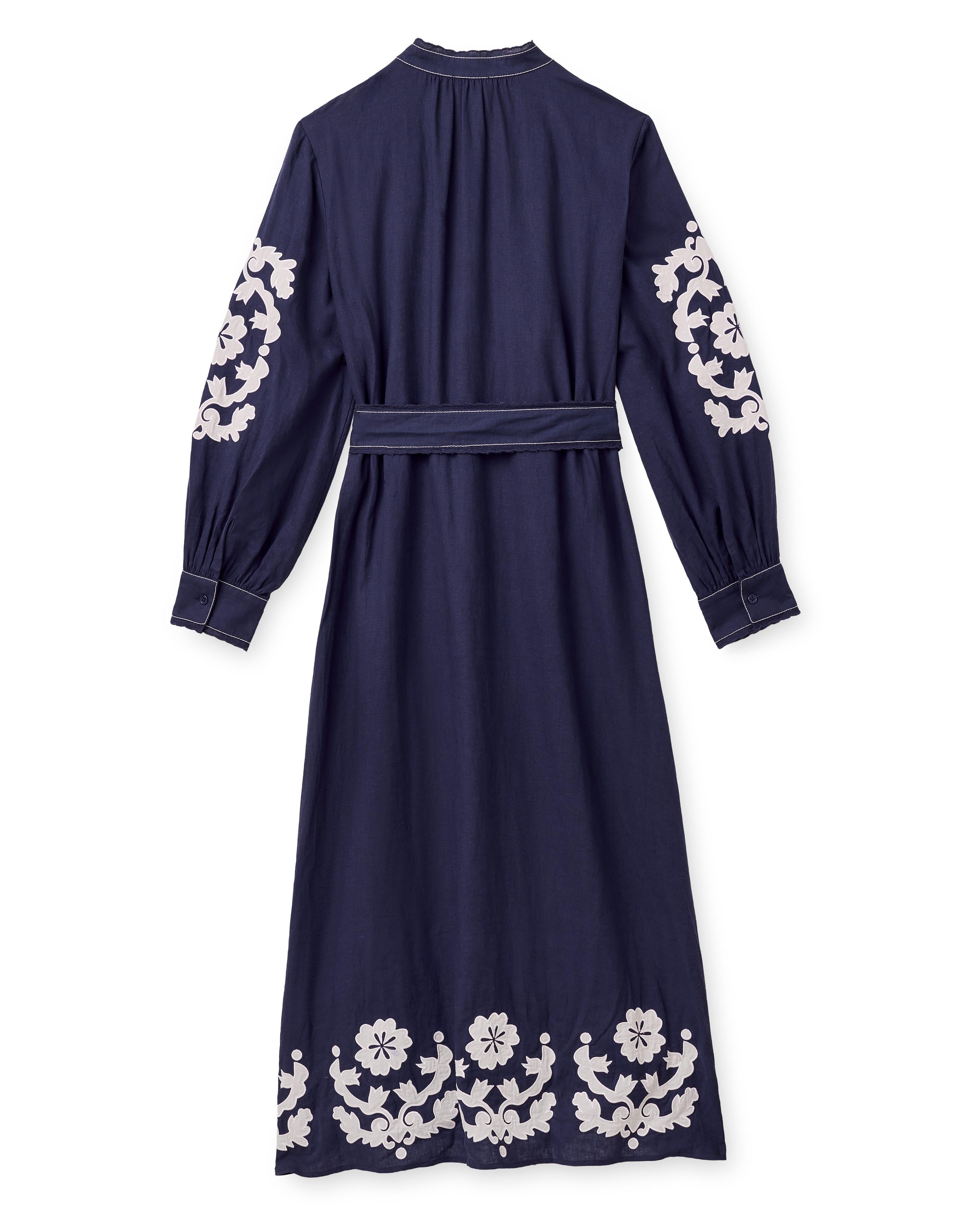 PF26 Ophelia Dress-Navy Prairie Floral Applique